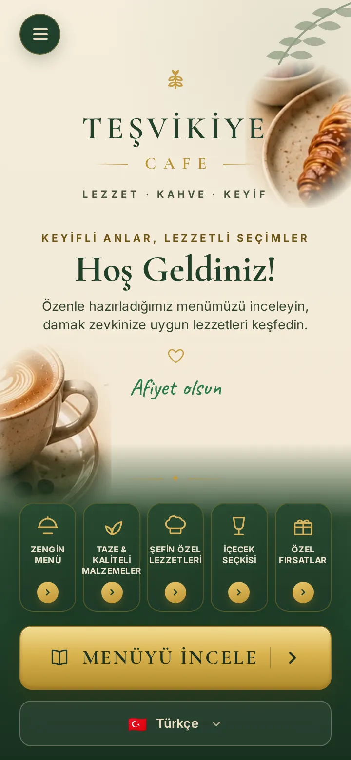 Teşvikiye Cafe menü önizleme